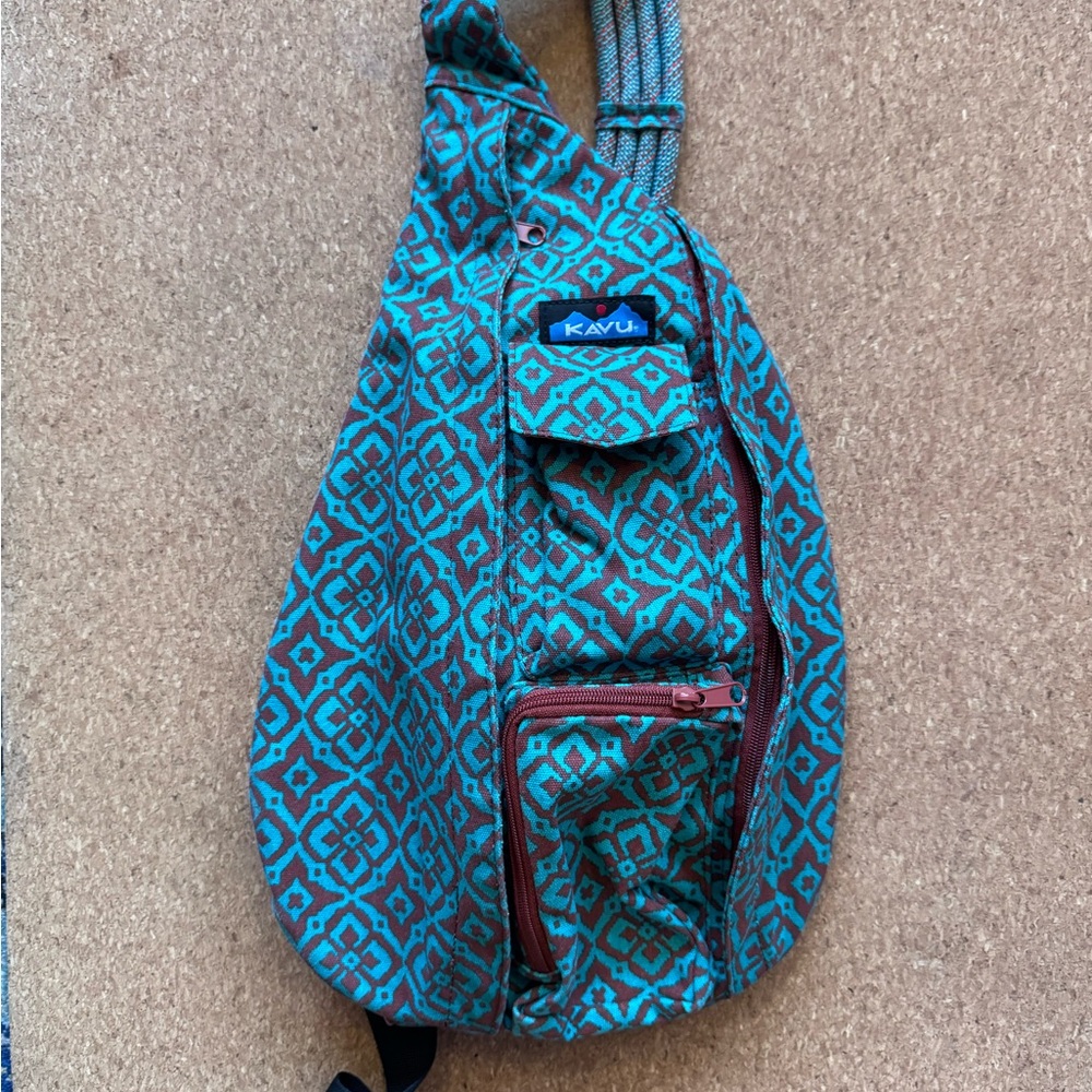 KAVU Turquoise and Brown Geometric Backpack